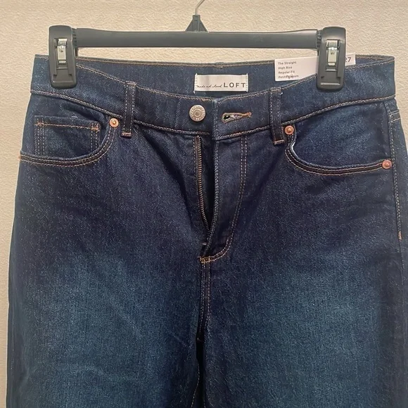 LOFT Petite High Rise Straight Jeans In Clean Dark Wash - Picture 3 of 5